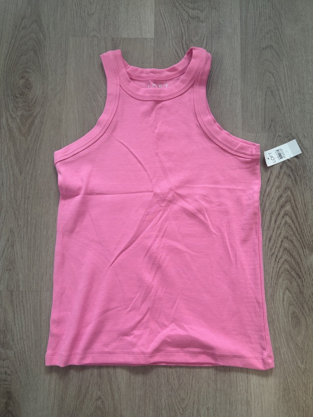 NWT LOFT High Scoop Neck Ribbed Full Length Pink Tank Top